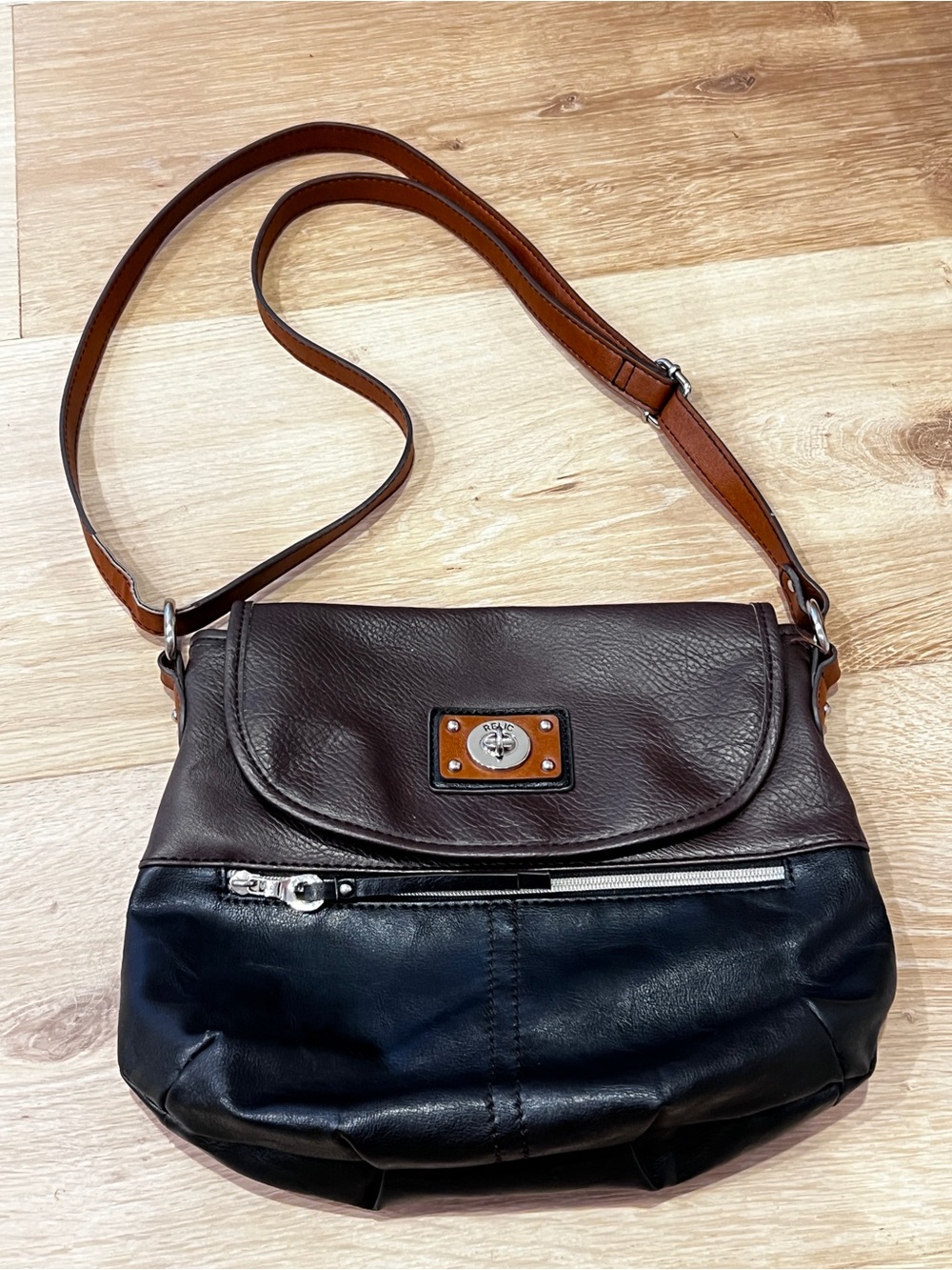 Relic Two-Tone Brown & Black Leather Crossbody Shoulder Bag